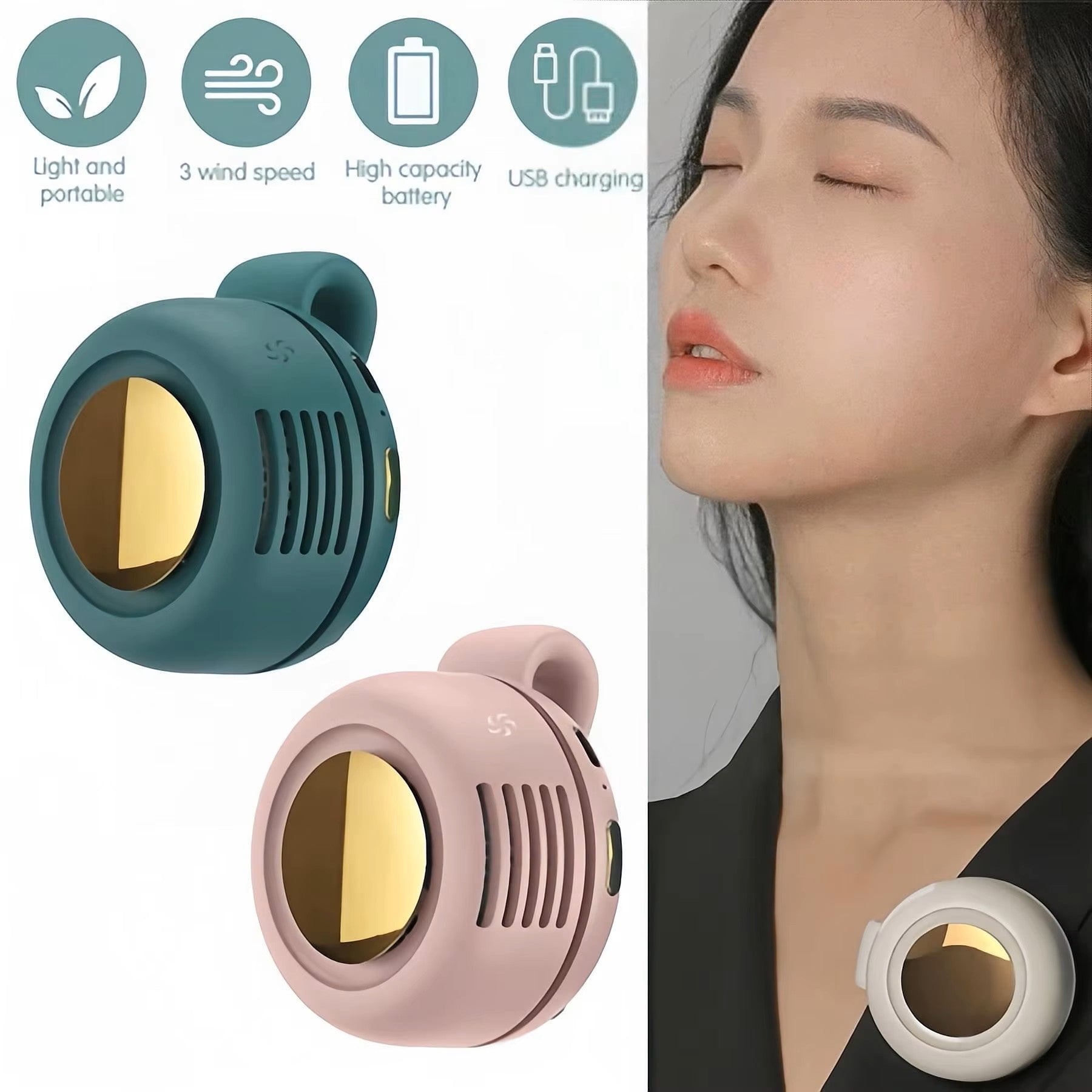 Portable handheld neck clip mini fan