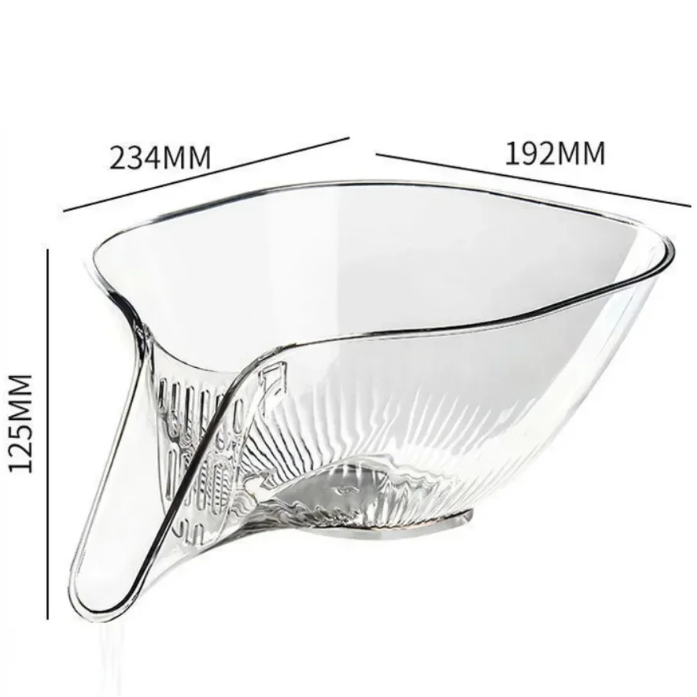 Clear Multi-functional Kitchen Strainer Basket with dimensions labeled on a white background